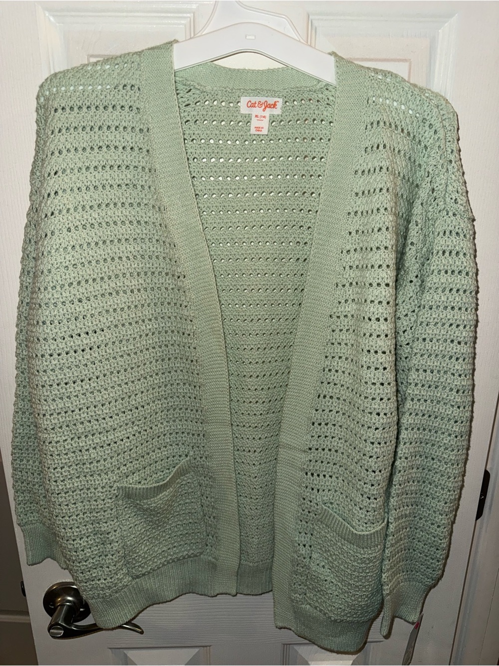 Cat & Jack Mint Green Crochet Open Cardigan